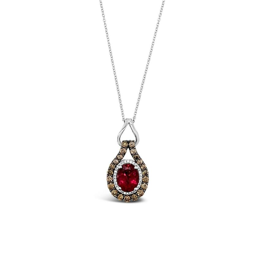 2 3/8 cts Red Rubellite and Diamond Necklace in 14K White Gold by Le Vian - BirthStone.com