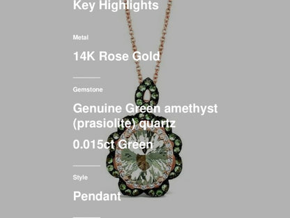 4 1/2 cts Green Green Amethyst (Prasiolite) Quartz and Diamond Necklace in 14K Rose Gold by Le Vian
