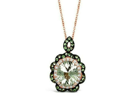 4 1/2 cts Green Green Amethyst (Prasiolite) Quartz and Diamond Necklace in 14K Rose Gold by Le Vian - BirthStone.com