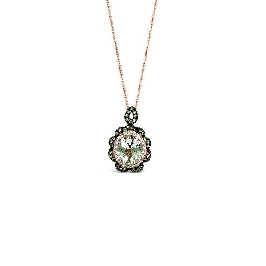 4 1/2 cts Green Green Amethyst (Prasiolite) Quartz and Diamond Necklace in 14K Rose Gold by Le Vian - BirthStone.com