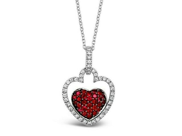 2/3 cts Red Ruby and Diamond Necklace in 14K White Gold by Le Vian - BirthStone.com