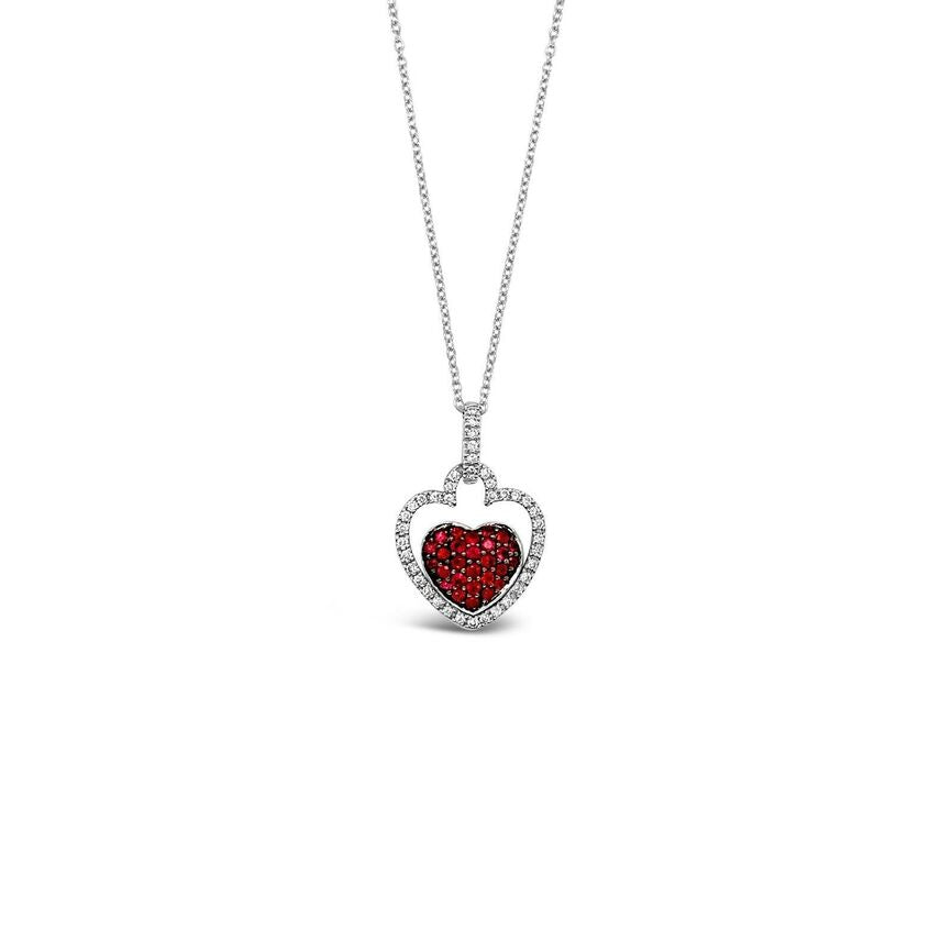 2/3 cts Red Ruby and Diamond Necklace in 14K White Gold by Le Vian - BirthStone.com