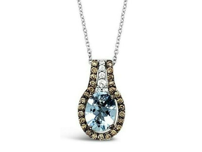 1 3/4 cts Blue Aquamarine and Diamond Necklace in 14K White Gold by Le Vian - BirthStone.com