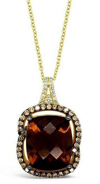 7 7/8 CTS Brown Smoky Quartz and Diamond Necklace in 14K Yellow Gold by Le Vian