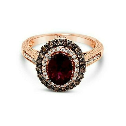 LeVian Rhodolite Ring 1 3/4 cts Cocktail Red Statement in 14K Rose Gold Size 7 - BirthStone.com