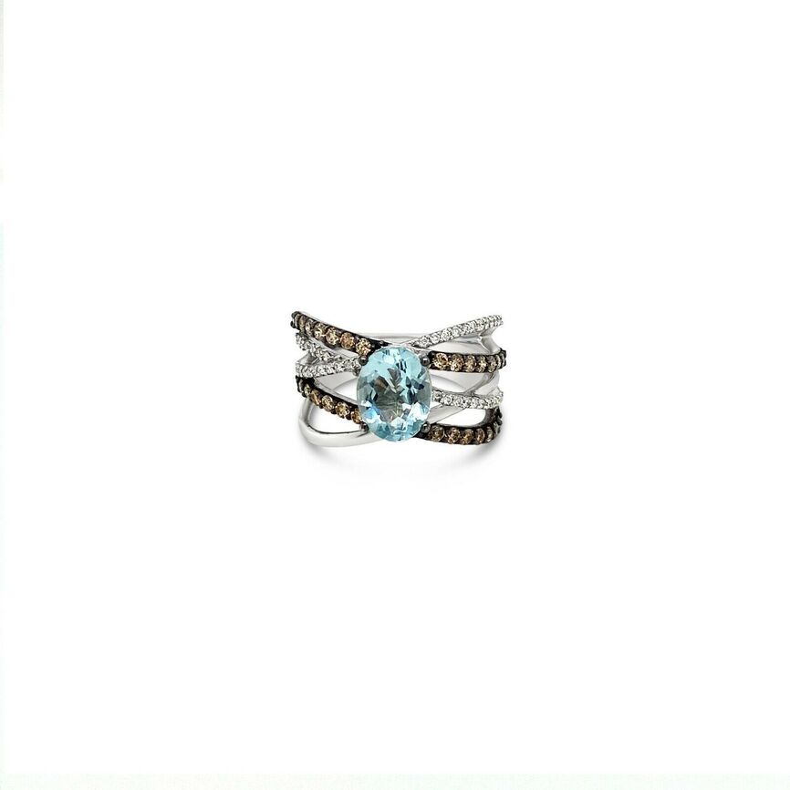 2 1/8 cts Blue Aquamarine and Diamond Ring in 14K White Gold by Le Vian - BirthStone.com