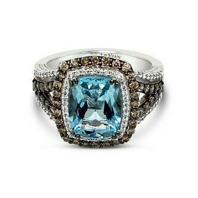 2 3/4 cts Aqua Aquamarine Cocktail Ring in 14K White Gold by Le Vian - BirthStone.com