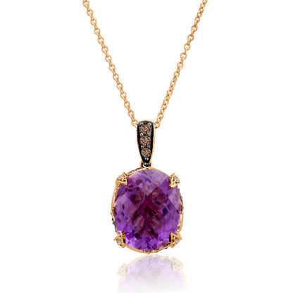 LeVian Necklace Purple Amethyst and Diamond in 14K Rose Gold 5 1/2 cts - BirthStone.com