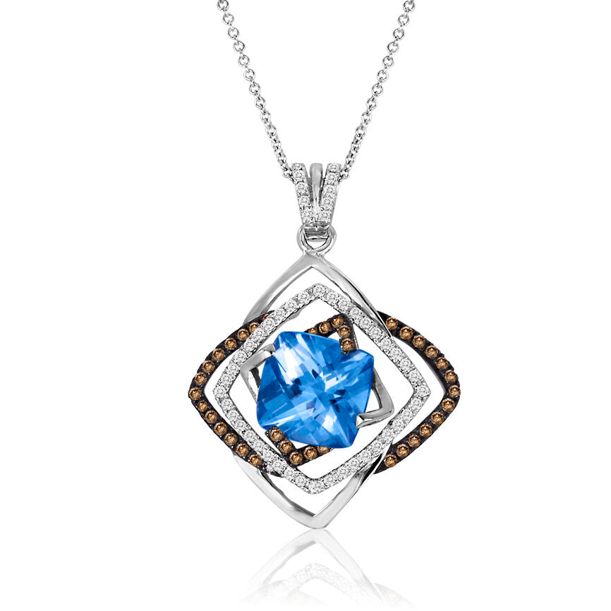 5 1/2 cts Blue Topaz and Diamond Necklace in 14K White Gold by Le Vian - BirthStone.com