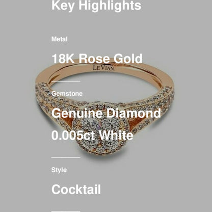 1 1/4 cts White Diamond Ring in 18K Rose Gold by Le Vian