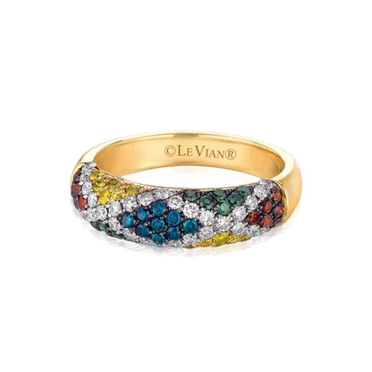 LeVian Ring Multicolor Diamond Band in 14K Yellow Gold 7/8 cts Size 7 - BirthStone.com