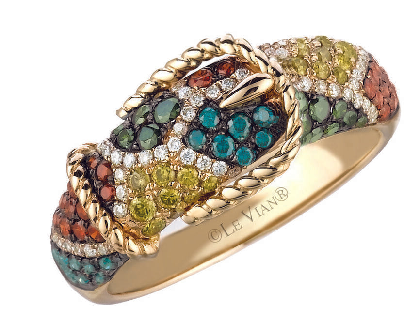 LeVian Ring Blue, Yellow, White & Fancy Diamonds 14K Yellow Gold