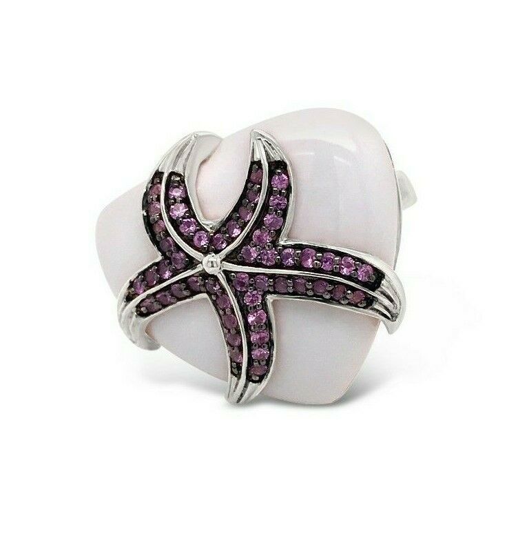 5/8 cts Pink Sapphire and Sapphire Ring in Sterling Silver Plated Sterling Silver by Carlo Viani