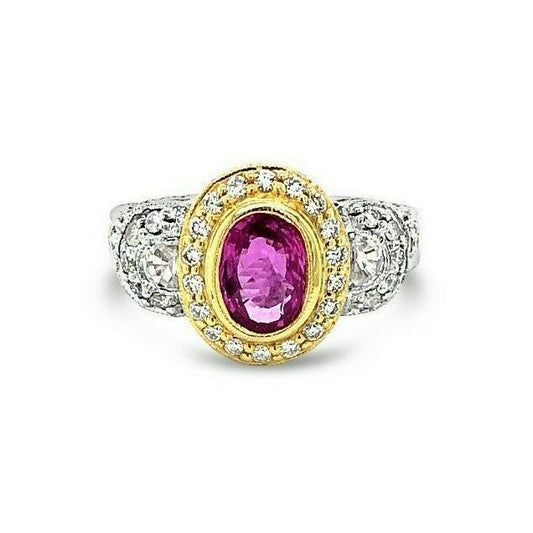 LeVian Ring Pink Sapphire White Sapphire Vanilla Diamonds 14K Two Tone Gold