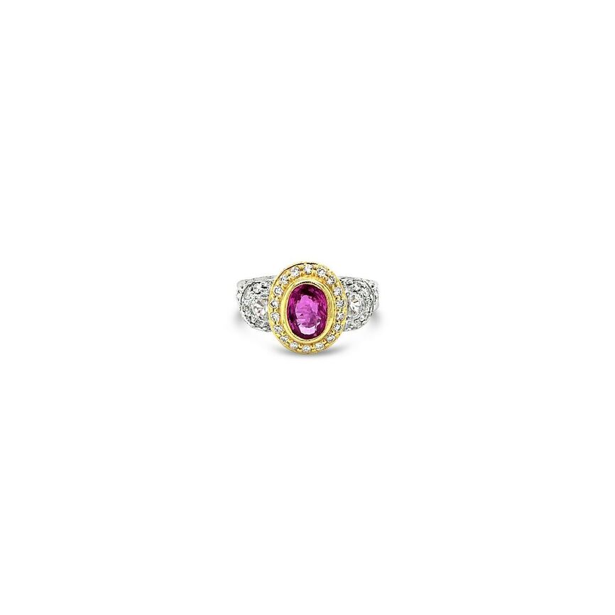 LeVian Ring Pink Sapphire White Sapphire Vanilla Diamonds 14K Two Tone Gold