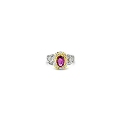 LeVian Ring Pink Sapphire White Sapphire Vanilla Diamonds 14K Two Tone Gold