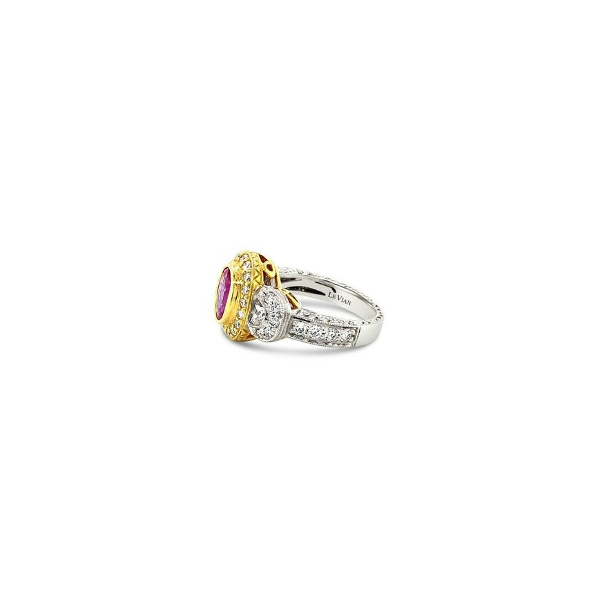 LeVian Ring Pink Sapphire White Sapphire Vanilla Diamonds 14K Two Tone Gold