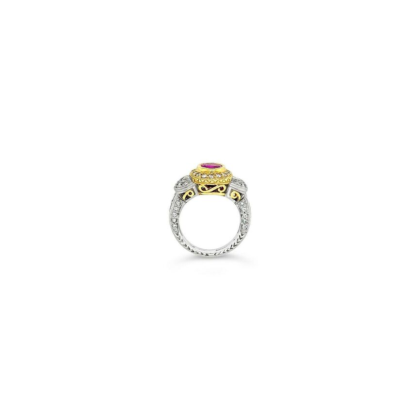 LeVian Ring Pink Sapphire White Sapphire Vanilla Diamonds 14K Two Tone Gold