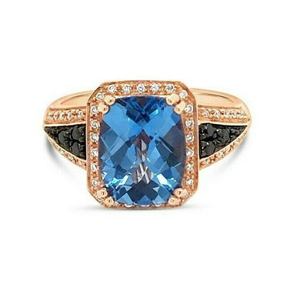 Arusha Exotics Ring Blue Topaz Black Diamonds Vanilla Diamonds 14K Rose Gold