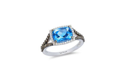 LeVian Ring Blue Topaz and Diamond in 14K White Gold 2 3/8 cts Size 7 - BirthStone.com