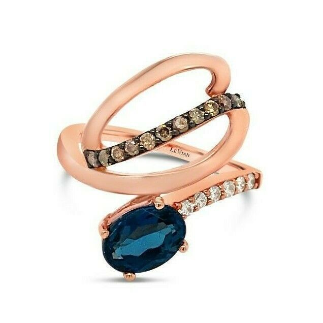 1 1/2 cts Blue London Blue Topaz and Diamond Ring in 14K Rose Gold by Le Vian - BirthStone.com