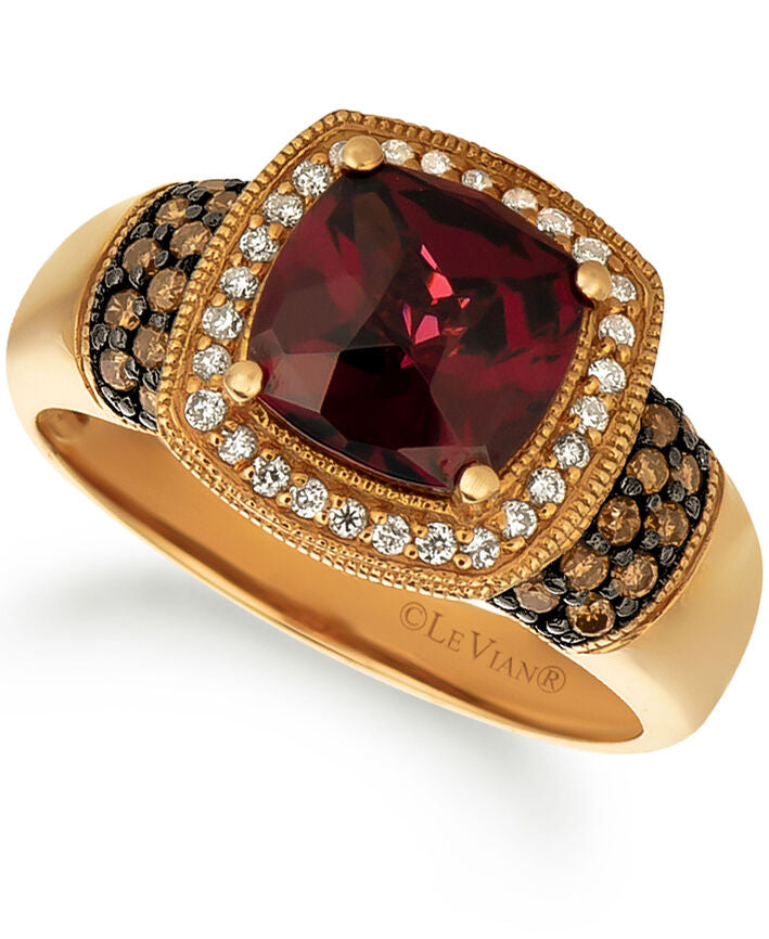 LeVian Ring Red Rhodolite and Diamond in 14K Rose Gold Size 7