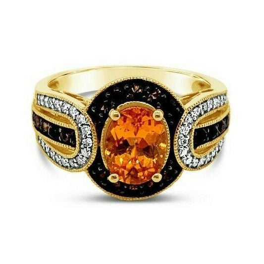 Arusha Exotics™ Ring Spessartite Smoky Quartz Vanilla Diamonds® 14K Honey Gold™