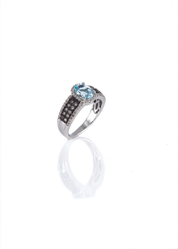 LeVian Ring Aquamarine and Diamond in 14K White Gold 1 1/2 cts Size 7 - BirthStone.com