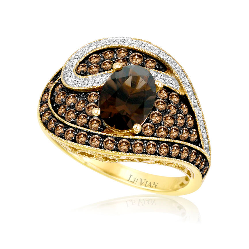 LeVian Ring Brown Smoky Quartz and Diamond in 14K Yellow Gold Size 7 - BirthStone.com