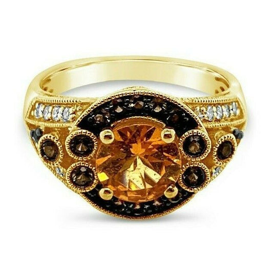 Arusha Exotics™ Ring Spessartite Vanilla Diamonds® Smoky Quartz 14K Honey Gold™