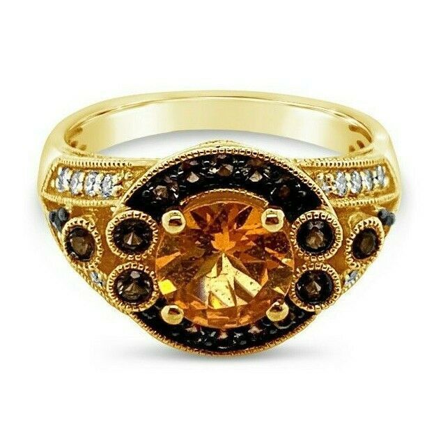 Arusha Exotics™ Ring Spessartite Vanilla Diamonds® Smoky Quartz 14K Honey Gold™