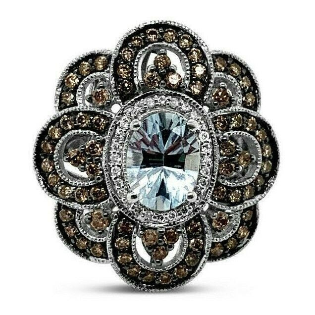 LeVian® Ring Aquamarine Chocolate Diamonds® Vanilla Diamonds® 14K Vanilla Gold®