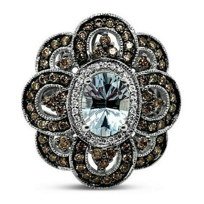 LeVian® Ring Aquamarine Chocolate Diamonds® Vanilla Diamonds® 14K Vanilla Gold®