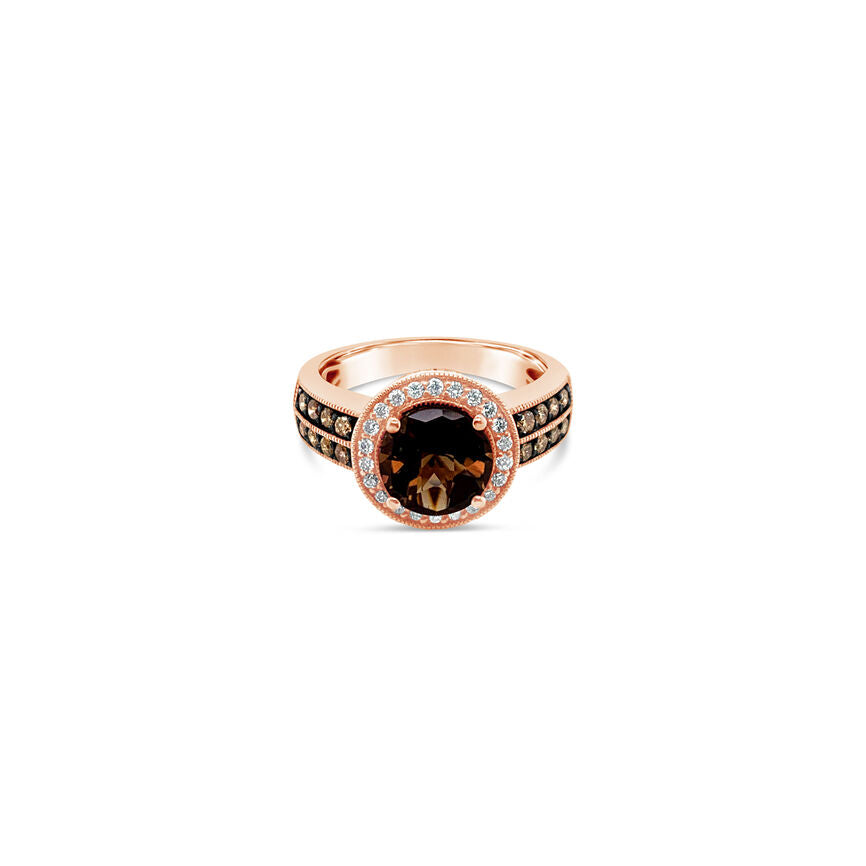 LeVian Ring Brown Smoky Quartz and Diamond in 14K Rose Gold Size 7 - BirthStone.com