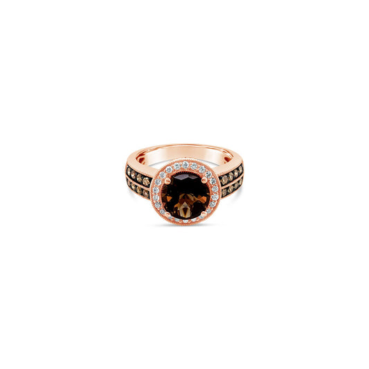 NEW LeVian® Ring Smoky Quartz Chocolate Diamonds® Vanilla Diamonds 14K Rose Gold