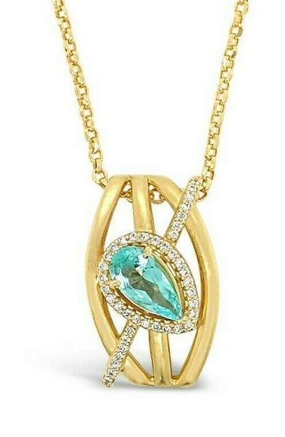 2/3 cts Blue Paraiba Tourmaline and Diamond Necklace in 18K Yellow Gold by Le Vian - BirthStone.com