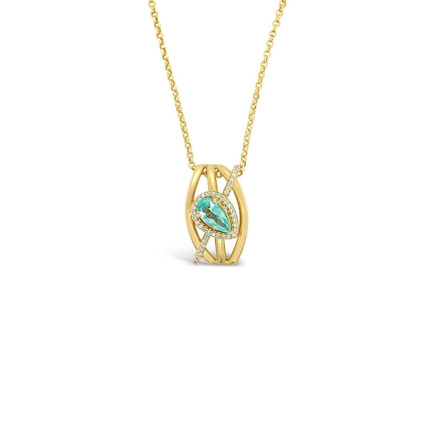 2/3 cts Blue Paraiba Tourmaline and Diamond Necklace in 18K Yellow Gold by Le Vian - BirthStone.com