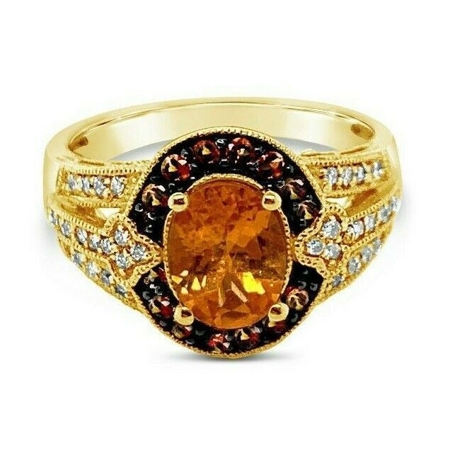 Arusha Exotics™ Ring Spessartite Smoky Quartz Vanilla Diamonds® 14K Honey Gold™