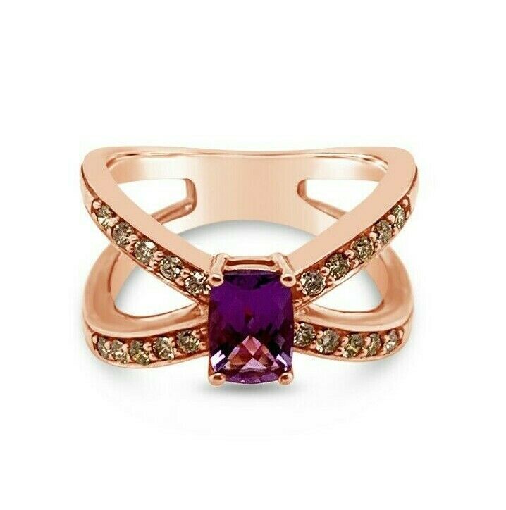 1 cts Purple Amethyst and Diamond Ring in 14K Rose Gold by Le Vian - BirthStone.com