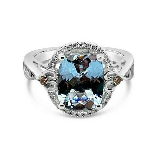 2 5/8 cts Blue Aquamarine and Diamond Ring in 14K White Gold by Le Vian - BirthStone.com