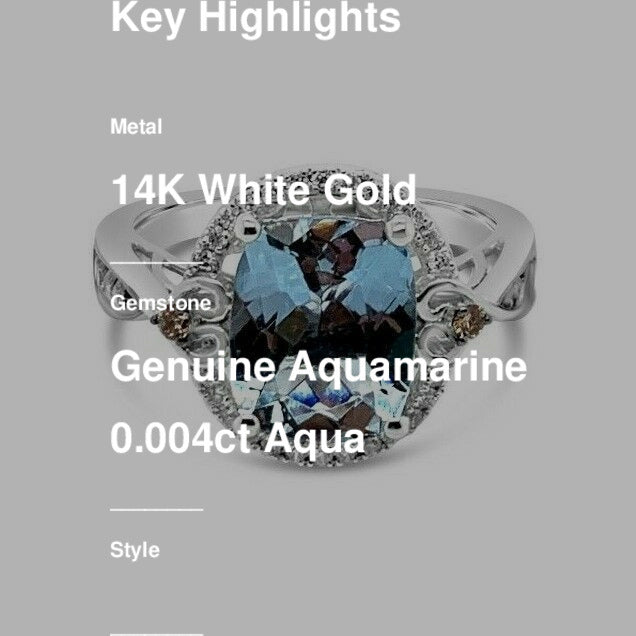 2 5/8 cts Blue Aquamarine and Diamond Ring in 14K White Gold by Le Vian