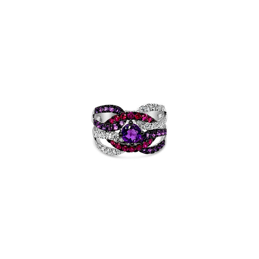 LeVian Ring Purple Amethyst and Diamond in 14K White Gold Size 7 - BirthStone.com