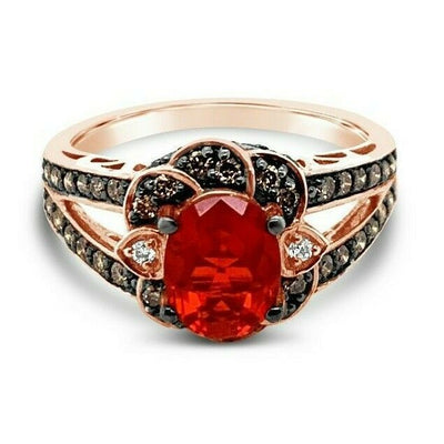 LeVian® Ring Fire Opal Chocolate Diamonds® Vanilla Diamonds® 14K Strawberry Gold