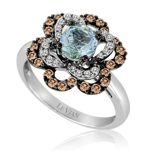 1 1/4 cts Blue Aquamarine and Diamond Ring in 14K White Gold by Le Vian - BirthStone.com