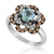 LeVian 14K White Gold Aquamarine Round Brown Diamond Beautiful Flower Ring