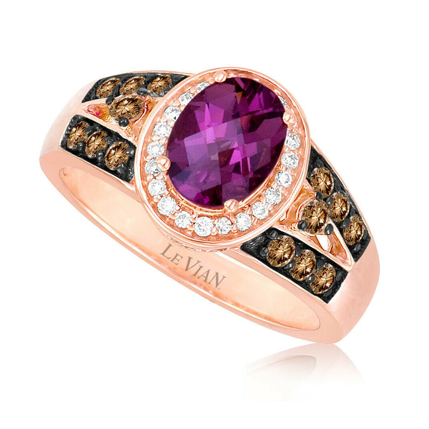 2 cts Red Rhodolite Garnet and Diamond Ring in 14K Rose Gold by Le Vian - BirthStone.com