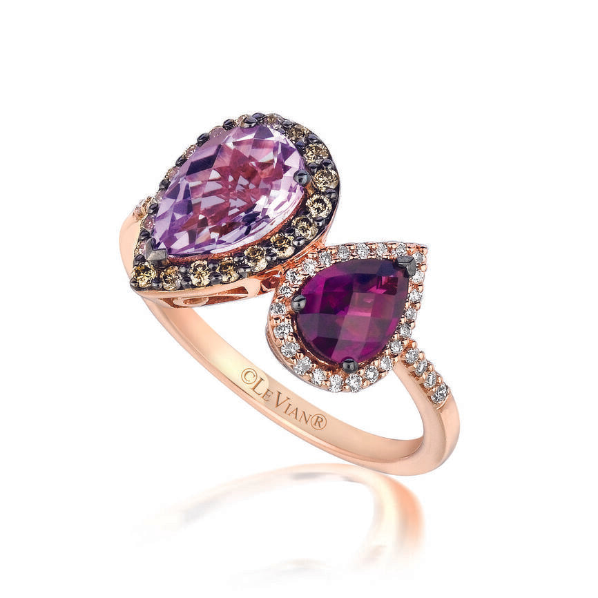 LeVian Amethyst Ring 2 1/8 cts Cocktail Pink Statement in 14K Rose Gold Size 7 - BirthStone.com