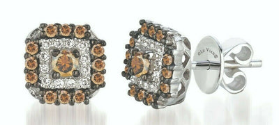 LeVian 14K White Gold Round Brown Diamond Beautiful Pretty Cluster Halo Earrings