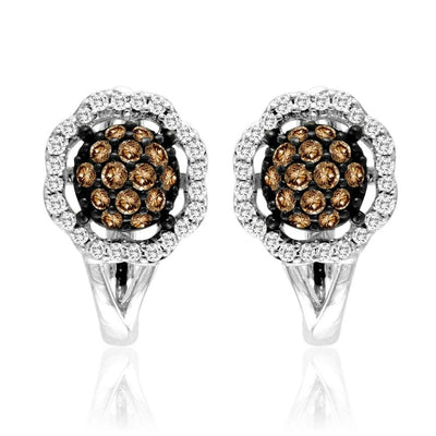 LeVian 14K White Gold Round Brown Diamond Beautiful Classic Cluster Earrings