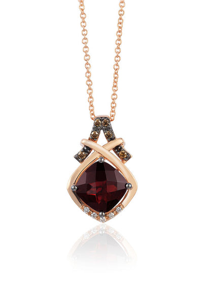 LeVian 14K Rose Gold Rhodolite Garnet Brown Diamond Classic Pendant Necklace
